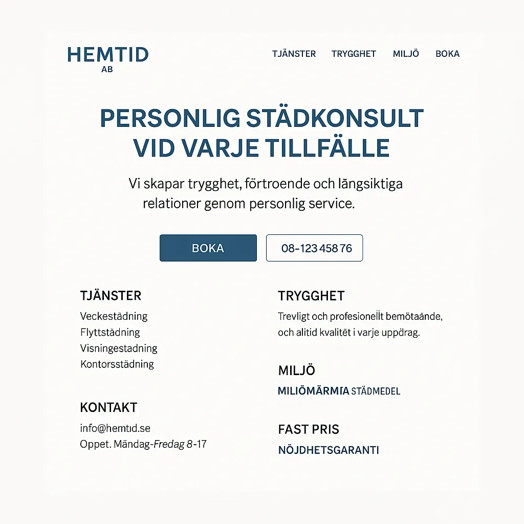 Hemtid personlig städservice webbplats